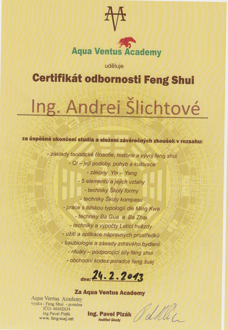 Certifik&aacute;t FENG &Scaron;UEJ